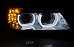 Paire feux phares BMW E90/E91 09-11 Xenon Angel Eyes Led DRL Noir