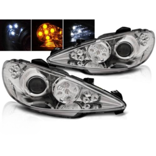 Paire de feux phares Peugeot 206 02-06 Daylight LED chrome