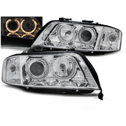 Paire de feux phares Audi A6 C5 de 1999 a 2001 angel eyes xenon chrome