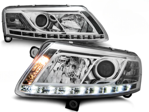 Paire de feux phares Audi A6 4F de 2004 a 2008 Daylight DRL led chrome