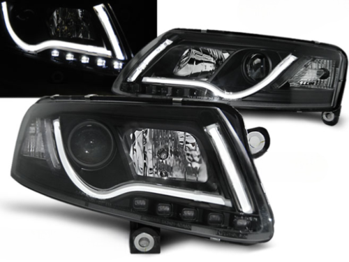 Paire de feux phares Audi A6 C6 de 2004 a 2008 Tube Light led LTI noir
