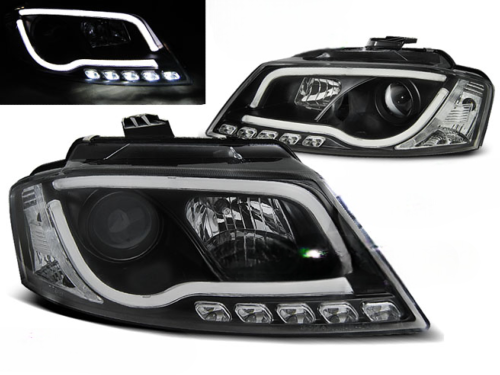 Paire de feux phares Audi A3 8P de 2008 a 2012 noir Tube Light LTI DRL
