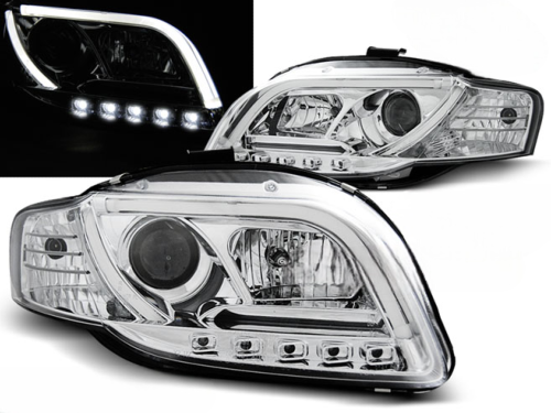 Paire de feux phares Audi A4 B7 de 2004 a 2008 Tube Light LTI DRL Led chrome