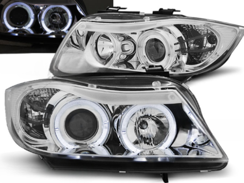 Paire de feux phares BMW serie 3 E90/E91 de 2005 a 2008 angel eyes chrome