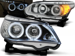 Paire de feux phares BMW serie 5 E60 de 2003 a 2007 Angel eyes chrome + Cligno led