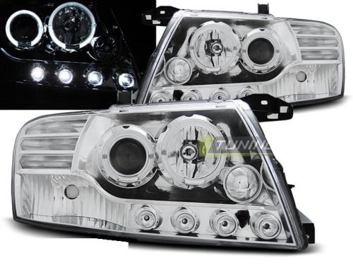 Paire de feux phares Mitsubishi Pajero 01-06 Angel eyes LED chrome