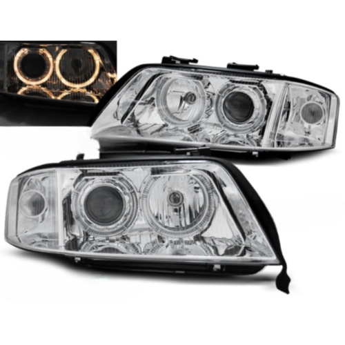Paire de feux phares avant Audi A6 C5 de 2001 a 2004 angel eyes chrome
