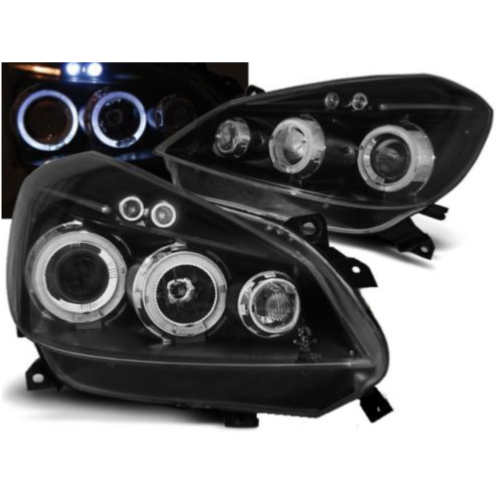 Paire de feux phares Renault Clio 3 05-09 angel eyes noir