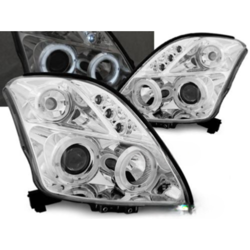 Paire de feux phares Suzuki Swift 05-10 angel eyes chrome