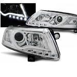Paire de feux phares Audi A6 4F de 2004 a 2008 Tubelight led DRL chrome