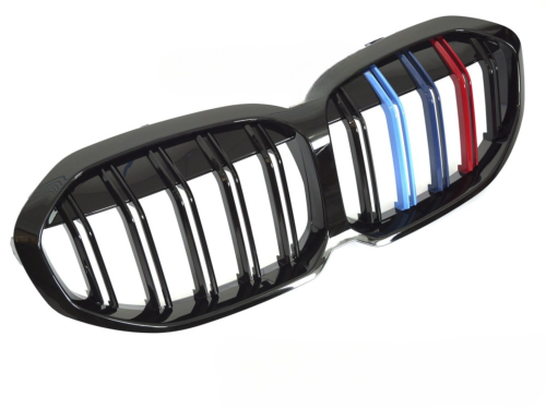 Grille de calandre avant BMW Serie 1 F40 de 2019 a 2024 Double barre noir brillant + tricolor