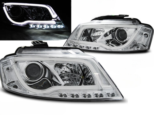 Paire de feux phares Audi A3 8P de 2008 a 2012 chrome TubeLight LTI DRL