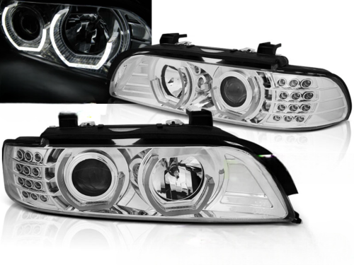 Paire de feux phares BMW serie 5 E39 de 1995 a 2003 Angel Eyes led 3D chrome