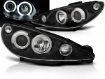 Paire de feux phares Peugeot 206 de 2002 a 2006 angel eyes CCFL noir - H7