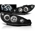 Paire de feux phares Peugeot 206 de 2002 a 2006 angel eyes CCFL noir - H7