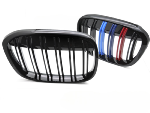 Grille de calandre avant BMW X1 F48 de 2015 a 2020 noir brillant + Tricolore