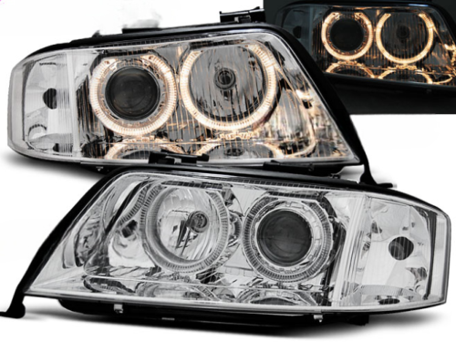 Paire de feux phares Audi A6 C5 de 1997 a 1999 angel eyes chrome