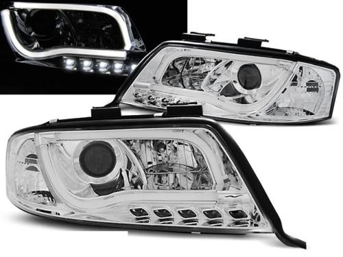 Paire de feux phares Audi A6 de 2001 a 2004 chrome Tube Light DRL led