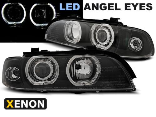 Paire de feux phares BMW serie 5 E39 95-00 angel eyes xenon led noir