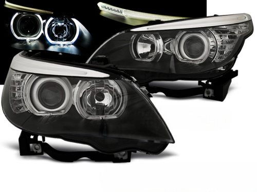 Paire de feux phares BMW serie 5 E60 / E61 de 2003 a 2007 angel eyes led noir