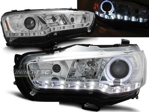 Paire de feux phares Mitsubishi Lancer 8 08-16 Angel Eyes led chrome