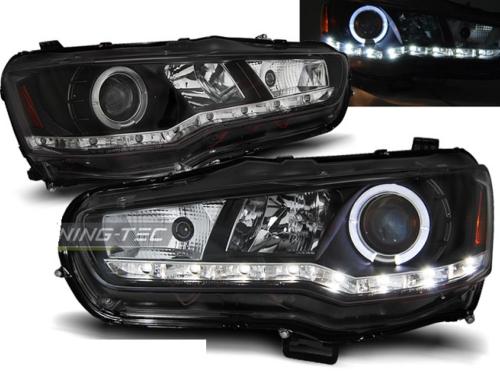 Paire de feux phares Mitsubishi Lancer 8 08-16 Angel Eyes led noir