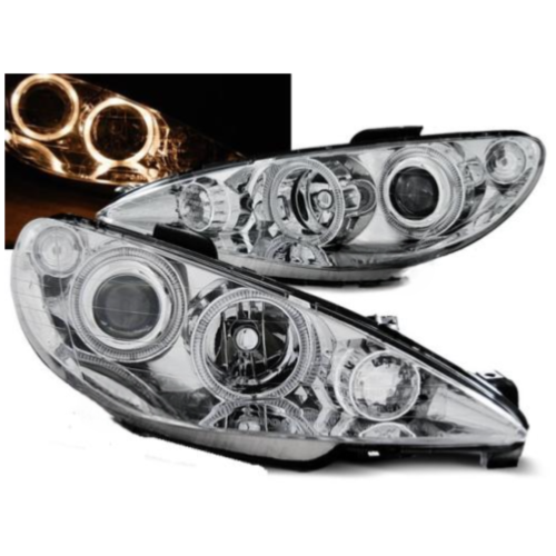 Paire de feux phares Peugeot 206 02-06 angel eyes chrome