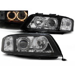 Paire de feux phares avant Audi A6 C5 de 2001 a 2004 angel eyes xenon noir
