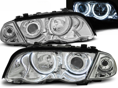 Paire de phares BMW serie 3 E46 Berline de 1998 a 2001 angel eyes CCFL chrome