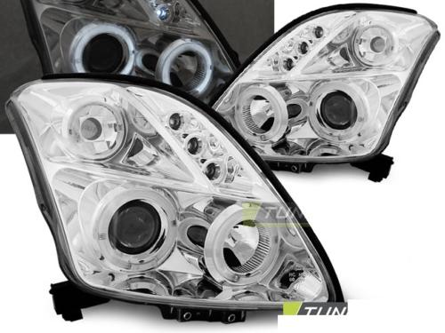 Paire de feux phares Suzuki Swift 05-10 angel eyes chrome