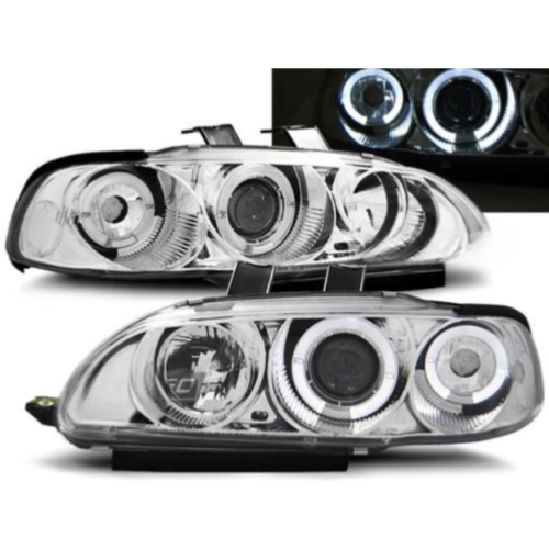 Paire de feux phares Honda Civic 91-95 2 et 3 portes angel eyes chrome