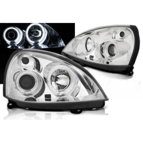 Paire de feux phares Renault Clio 2 01-05 angel eyes CCFL chrome