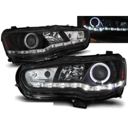 Paire de feux phares Mitsubishi Lancer 8 08-16 Angel Eyes led noir