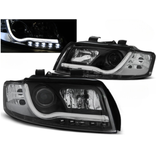Paire de feux phares Audi A4 de 2000 a 2004 Tube Light DRL noir led