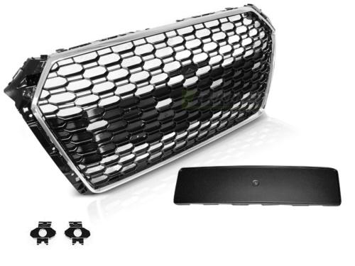 Calandre Avant pour Audi A4 B9 de 2015 a 2019 Look Sport Noir et Chrome - PDC