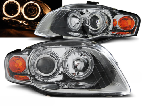 Paire de feux phares Audi A4 B7 de 2004 a 2008 angel eyes chrome
