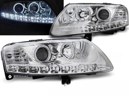 Paire de feux phares Audi A6 C6 de 2004 a 2008 Angel eyes led chrome