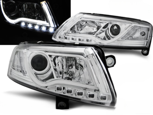 Paire de feux phares Audi A6 C6 4F de 2004 a 2008 chrome Tube Light DRL xenon