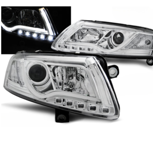 Paire de feux phares Audi A6 4F de 2004 a 2008 Tubelight led DRL chrome