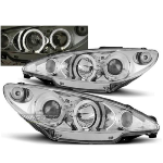 Paire de feux phares Peugeot 206 02-06 angel eyes chrome