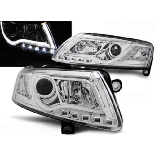 Paire de feux phares Audi A6 C6 de 2004 a 2008 Tube Light led LTI chrome