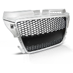 Grille de calandre pour Audi A3 8P de 04/2008 a 07/2012 look Sport Argent et noir
