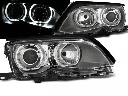 Paire de phares BMW serie 3 E46 Berline de 2001 a 2005 angel eyes led chrome
