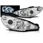 Paire de feux phares Peugeot 206 02-06 angel eyes CCFL chrome