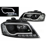 Paire de feux phares Audi A3 8P de 2008 a 2012 noir Tube Light LTI DRL