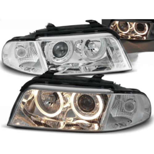 Paire de feux phares Audi A4 B5 de 1999 a 2000 angel eyes chrome