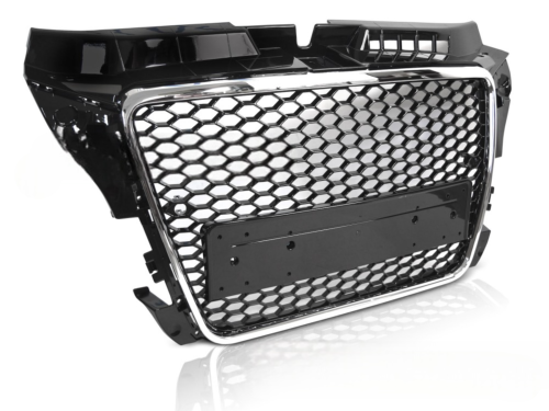Calandre pour Audi A3 8P de 2008 a 2012 Look Sport Noir Chrome PDC
