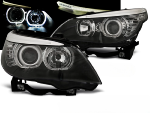 Paire de feux phares BMW serie 5 E60 / E61 de 2003 a 2007 angel eyes led noir