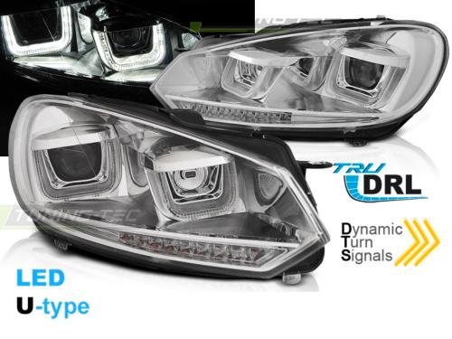 Paire de feux phares VW Golf 6 08-12 led U-type DRL Chrome