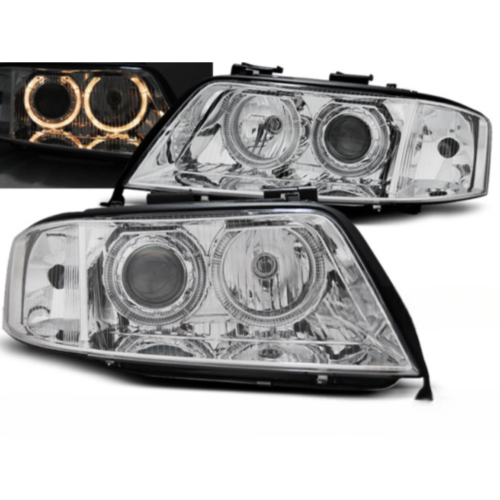 Paire de feux phares avant Audi A6 C5 de 1997 a 1999 angel eyes chrome xenon